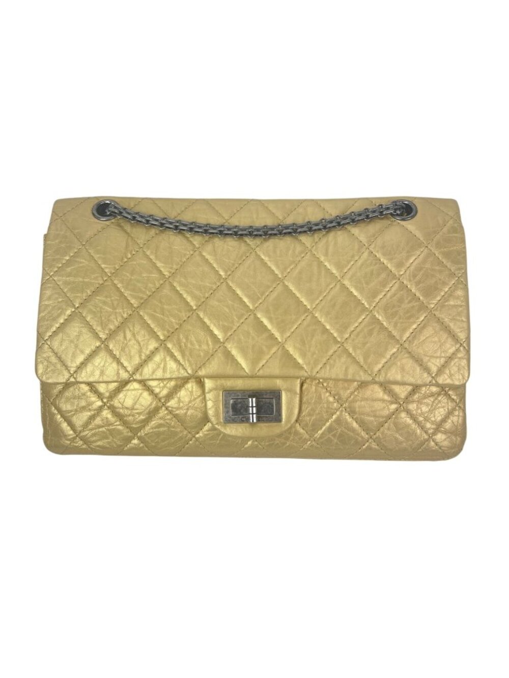Chanel Metallic Aged Calfskin Quilted 2.55 Reissue 227 Double Flap Pale Gold
